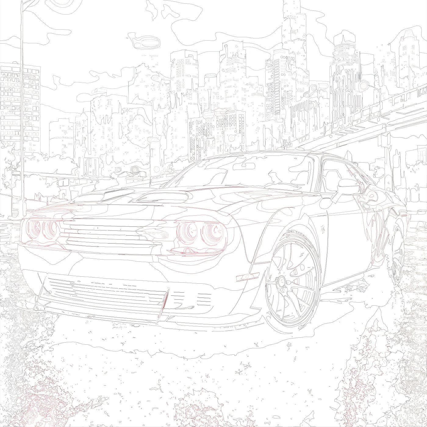 Vector linework of the city scene